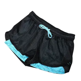 1PC Grid Quick-drying Shorts Female Workout Yoga Shorts Anti-emptied Sports Trousers for Yoga Fitness Women Wearing (Size M Blue