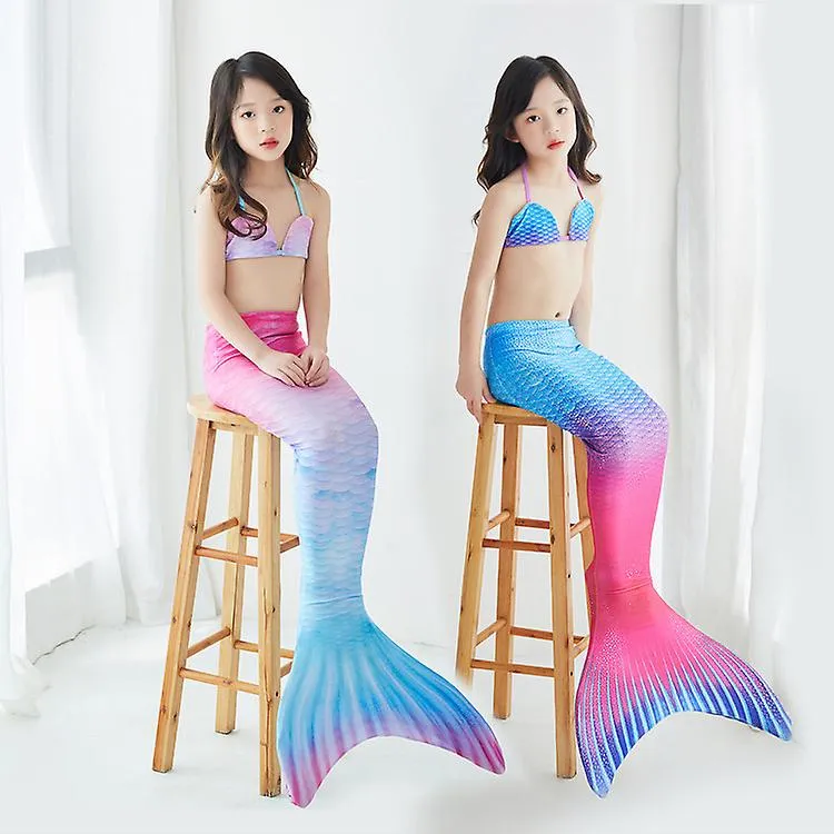 2pcs/set Girls Mermaid Tail Swimsuit Children Mermaid Cosplay Costume Fantasy Beach Bikini D1