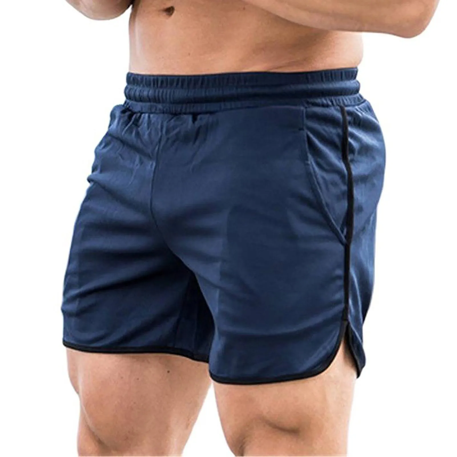 Athletic Men's Running Shorts, Navy Blue XL - Quick Dry Mesh Fabric, Drawstring Closure