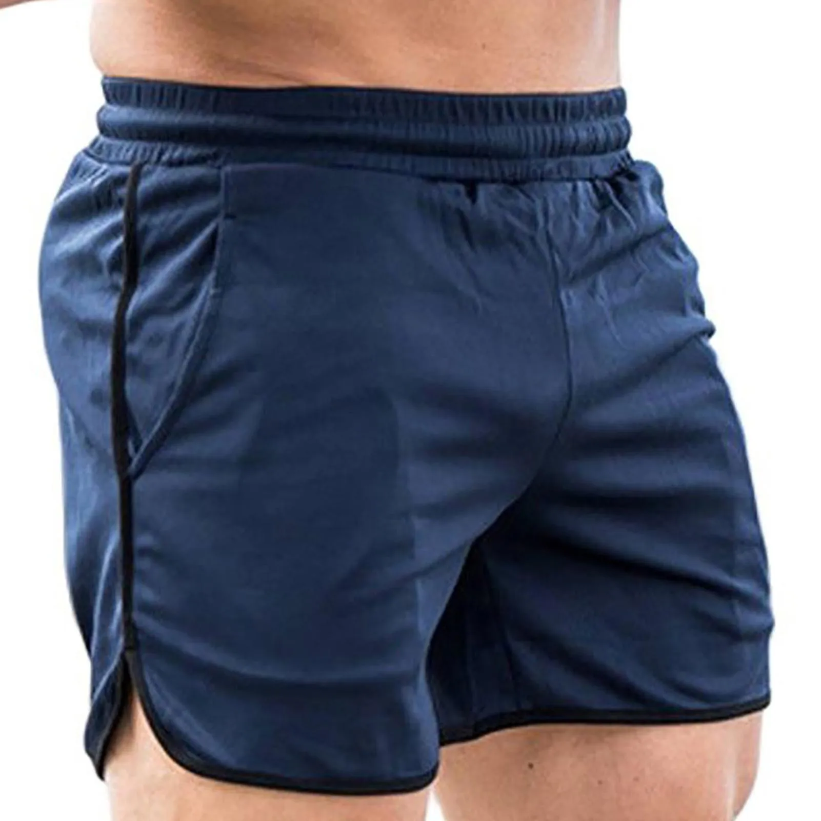 Athletic Men's Running Shorts, Navy Blue XL - Quick Dry Mesh Fabric, Drawstring Closure