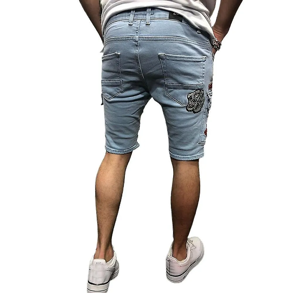 Men Distressed Denim Shorts Ripped Cargo Half Pants Jeans Multi Pockets Trousers