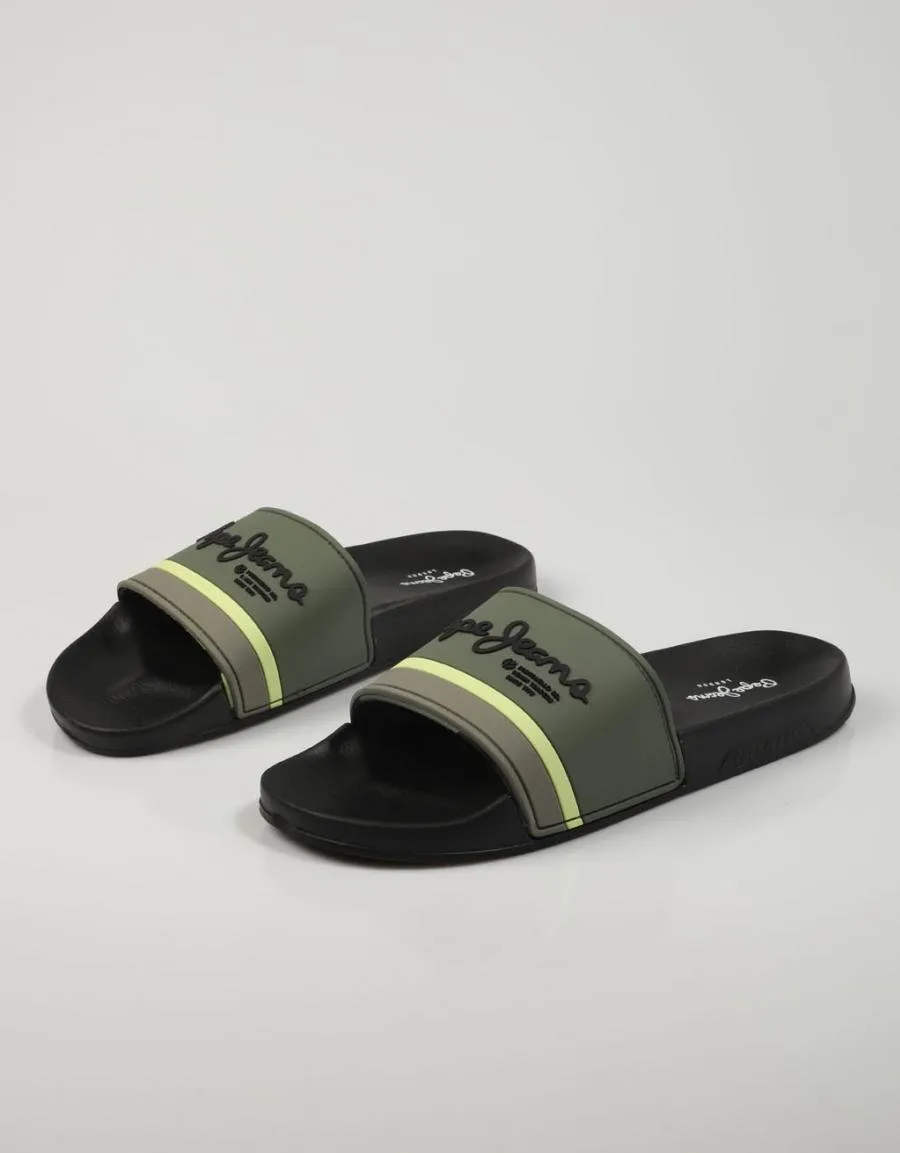  nu pieds PEPE JEANS Slider Portobello - Pms70108 en Kaki 78422