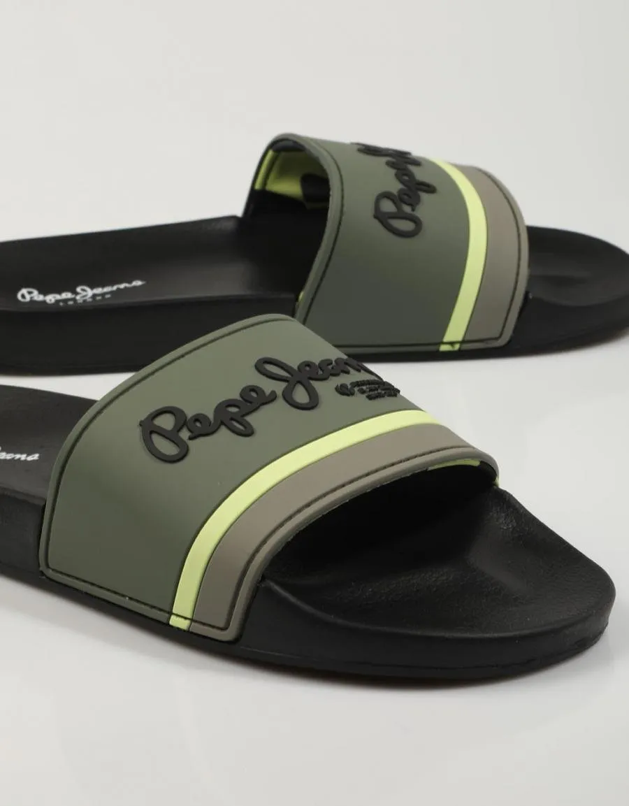  nu pieds PEPE JEANS Slider Portobello - Pms70108 en Kaki 78422