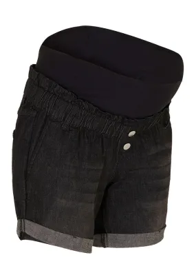 Pantalón vaquero corto premamá de corte paperbag denim negro envejecido