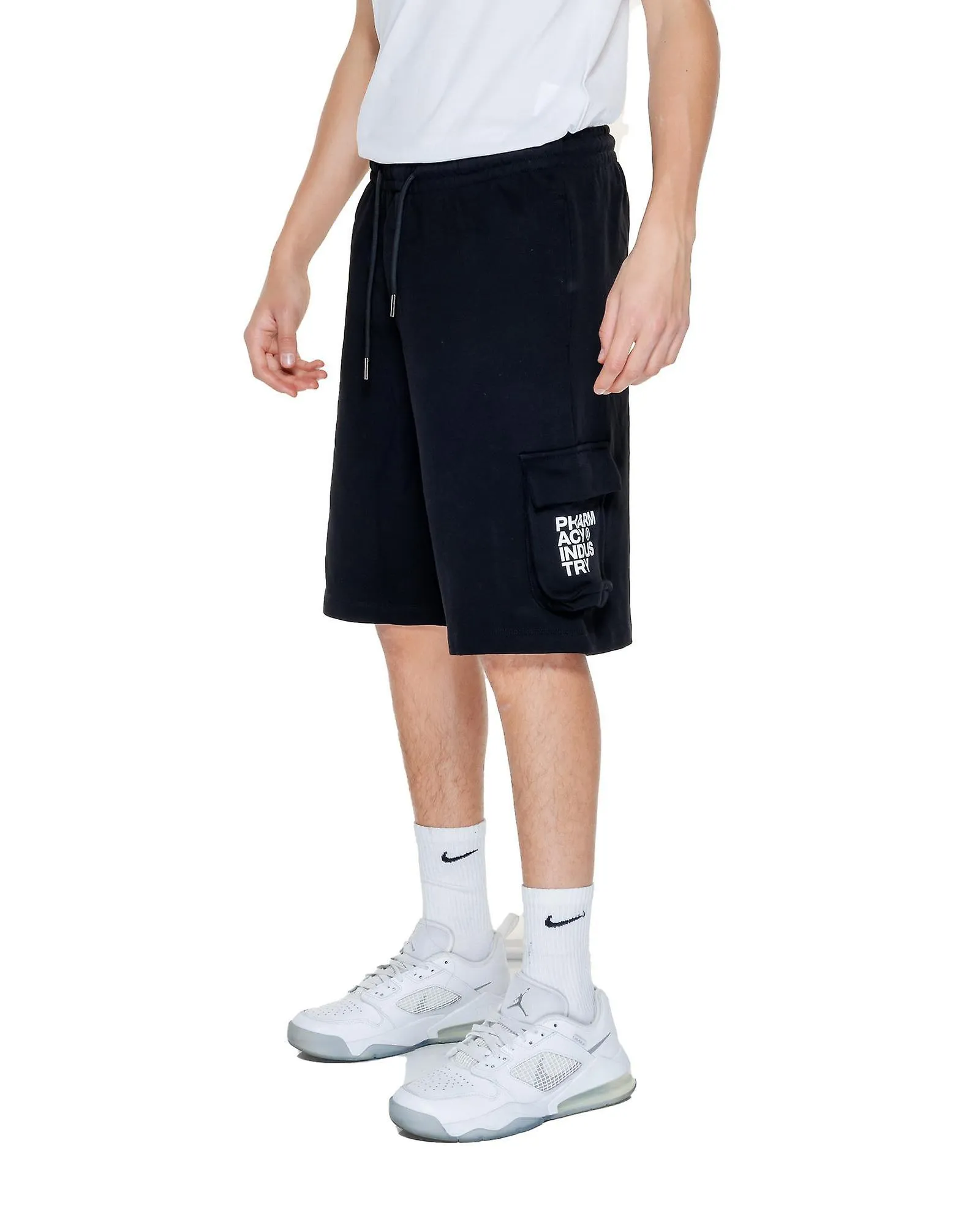 Pharmacy Black Plain Cotton Shorts with Laces