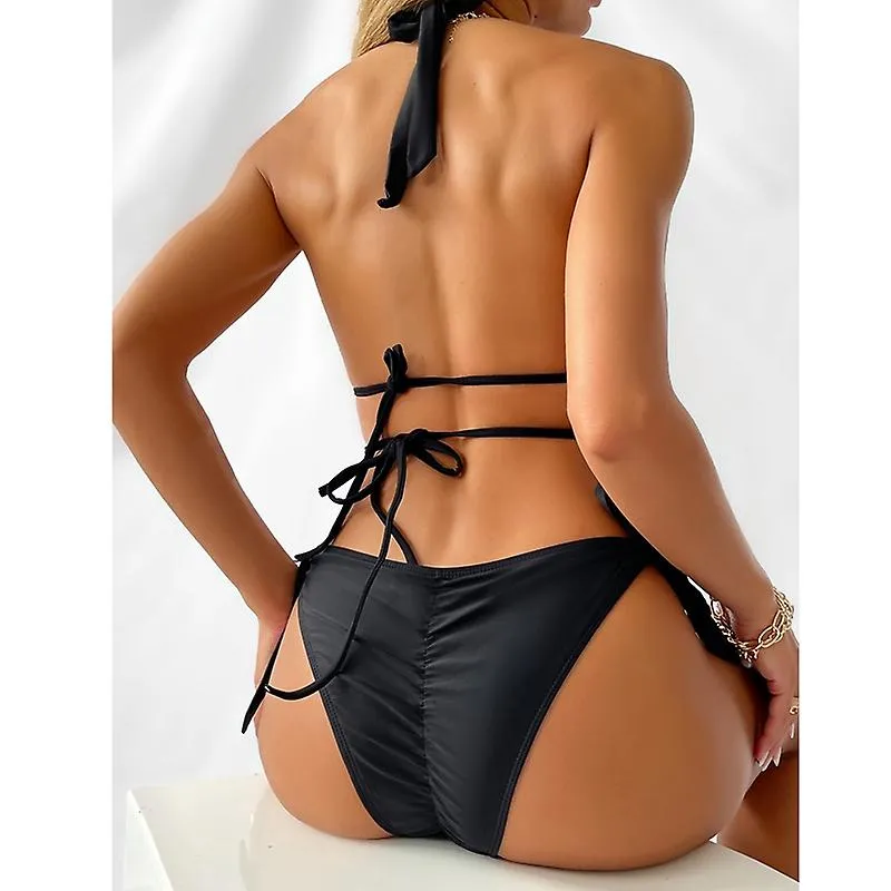 Sexy Bikini Set Met Pailletten Ketting Halter Top Badmode Lage Taille Bandagethong Badpak Vrouwen Badpak Zomer Beachwear 2022