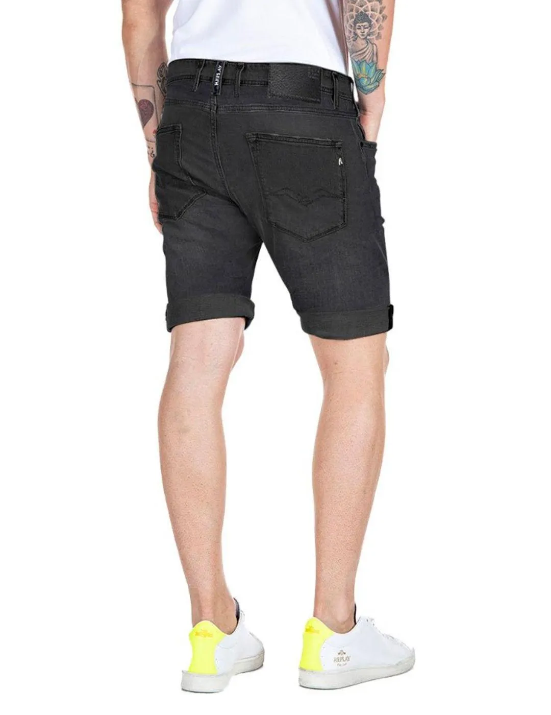 Shorts Replay negro elástico Slim con dobladillo de hombre