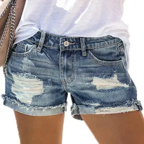 Srbtv-womens Holiday Ripped Denim Shorts Jeans Hot Pants Distressed Frayed Short Pants