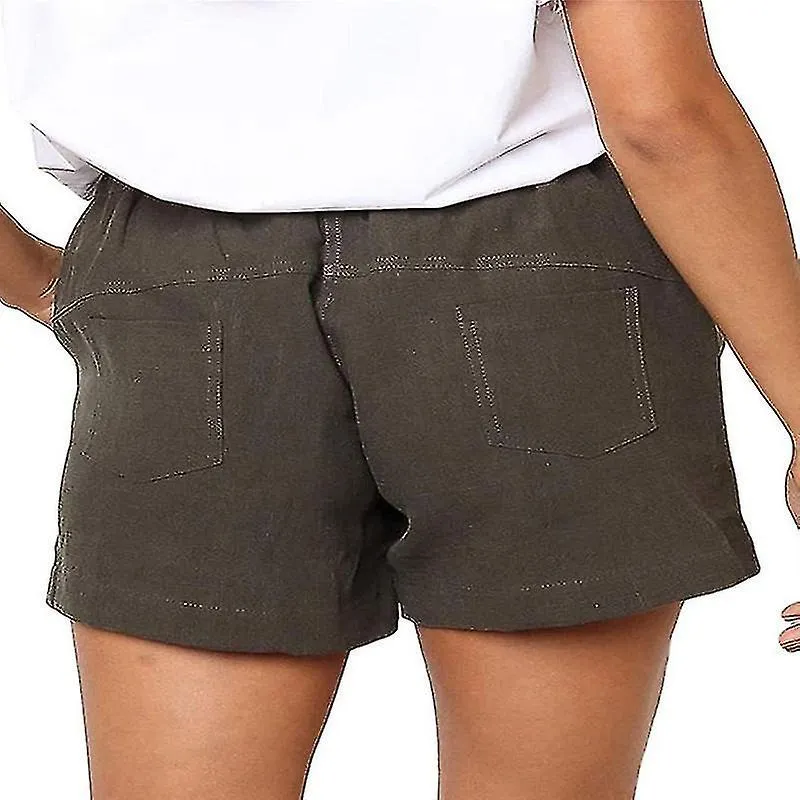 Women Cotton Linen Summer Drawstring Elastic Waist Shorts Pants