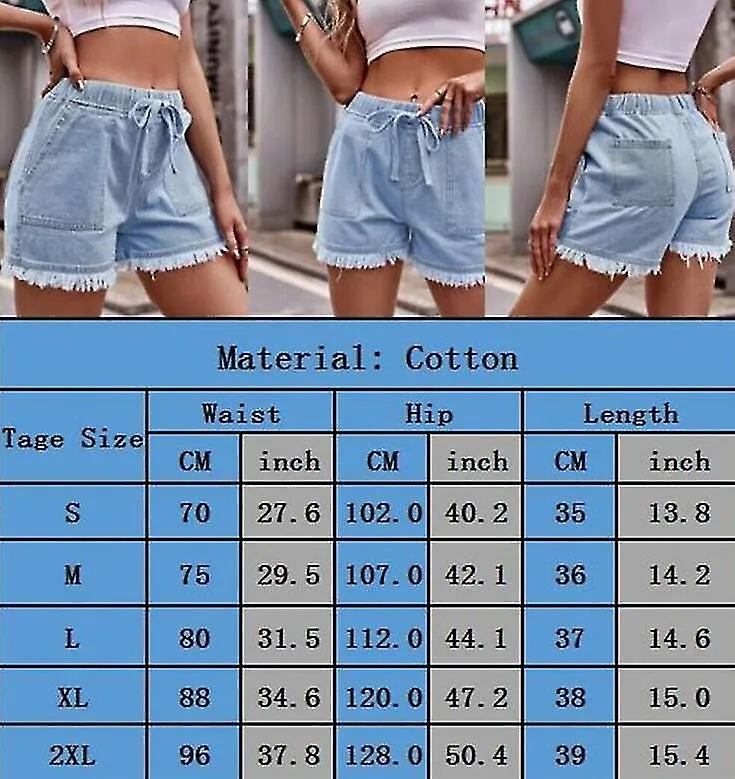 Womens Stretch Denim Shorts Summer Frayed Jeans Elastic Waist Ripped Hot Pants