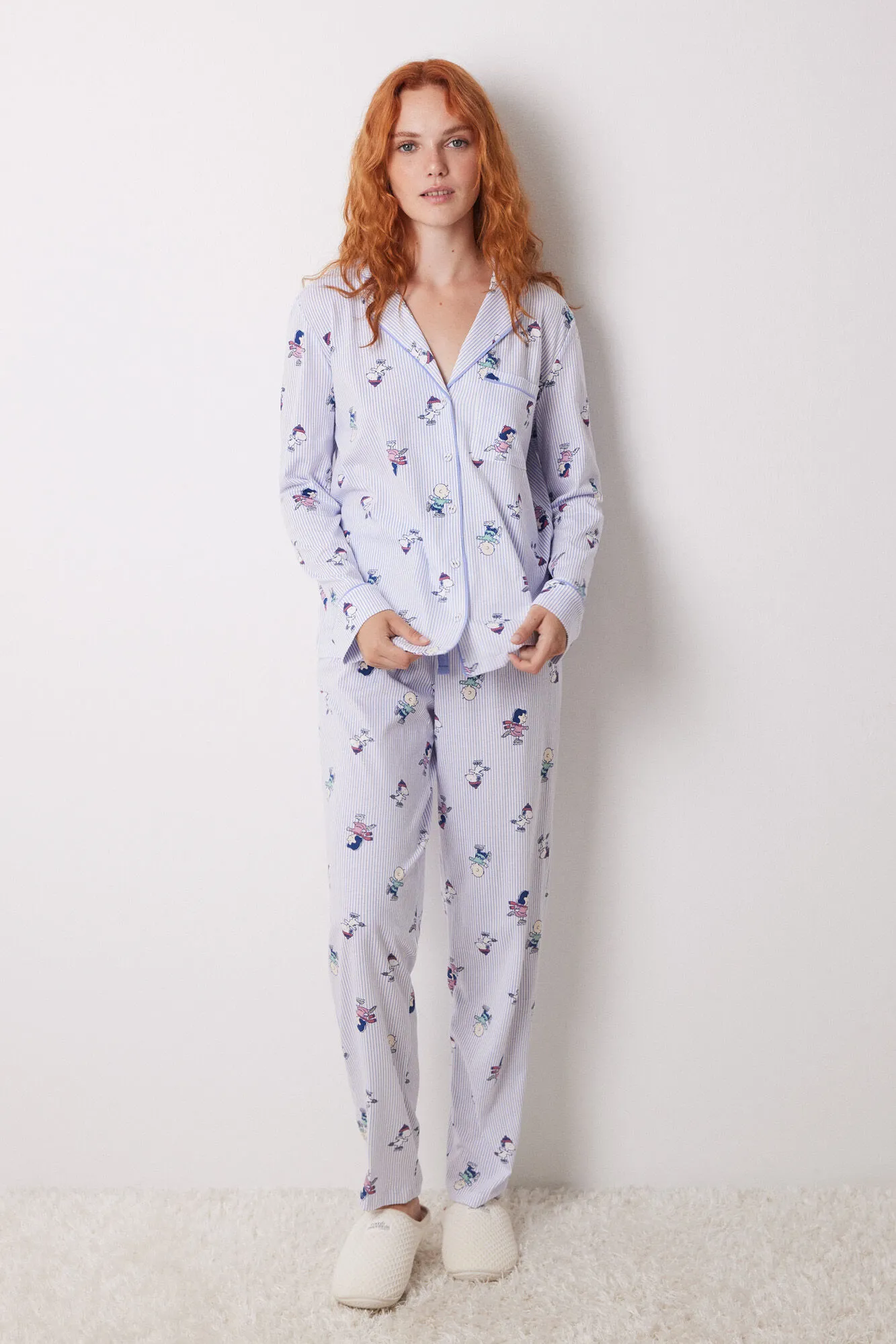 Women'secret Pijama camisero largo 100% algodón rayas Snoopy