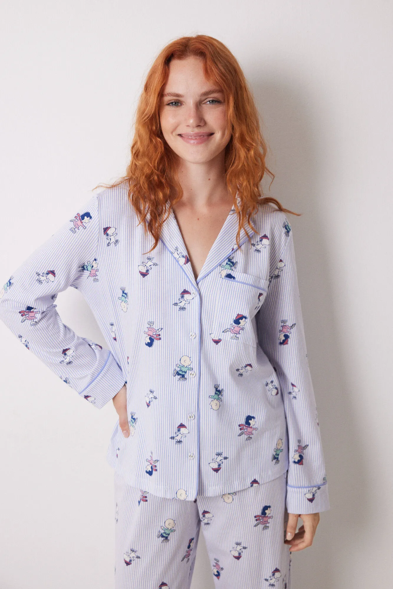 Women'secret Pijama camisero largo 100% algodón rayas Snoopy