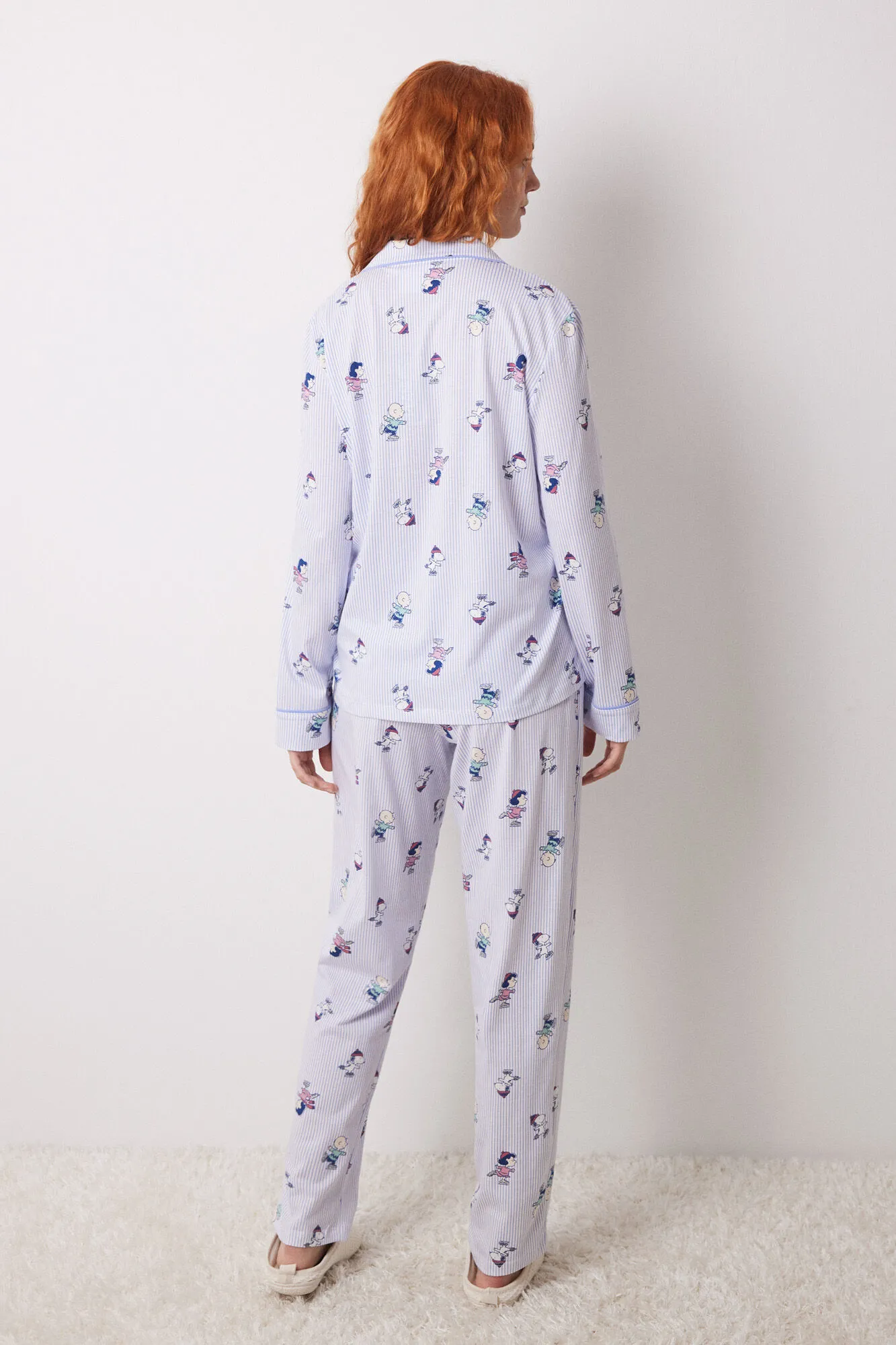 Women'secret Pijama camisero largo 100% algodón rayas Snoopy