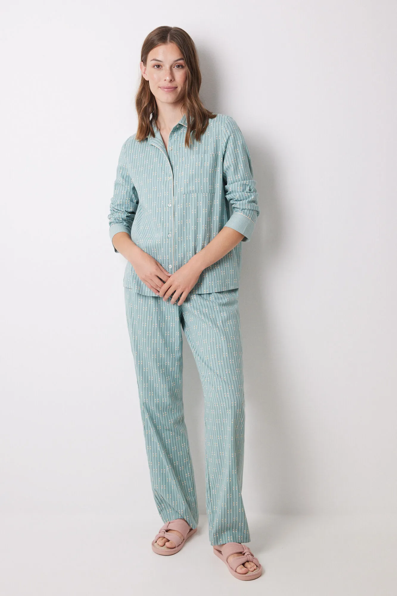 Women'secret Pijama camisero largo franela azul