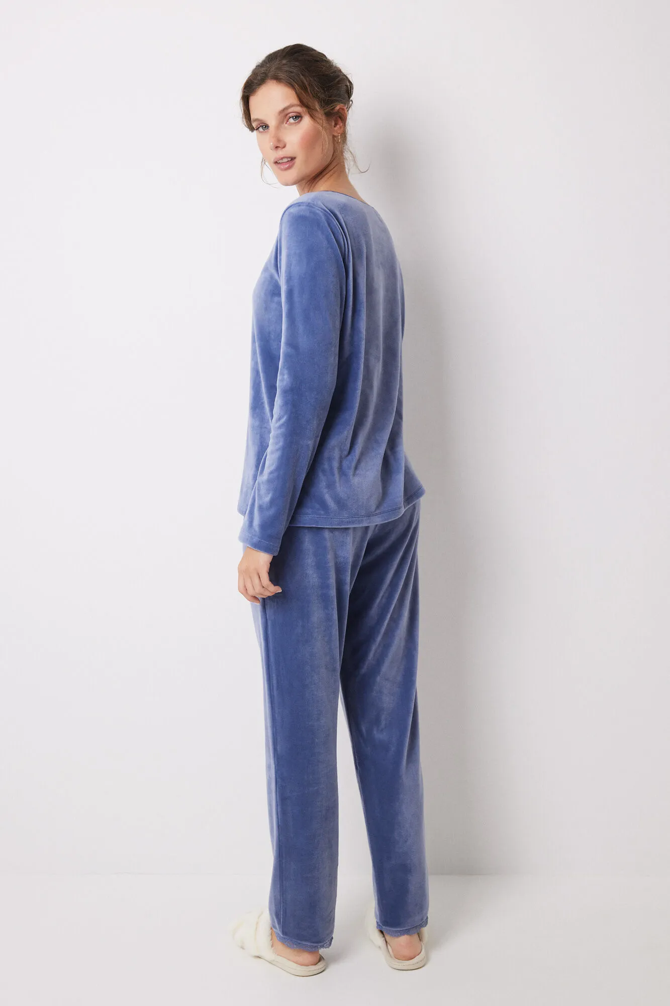 Women'secret Pijama largo terciopelo soft touch azul