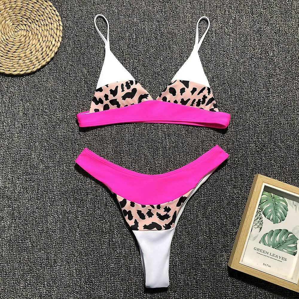 Zomer Sexy Leopard Gedrukt Patchwork Bikini Set Vrouwen Hoge Taille Badpak Push Up Bh Badmode Badpak